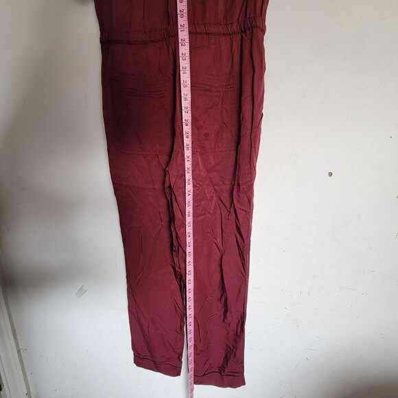 Ann Taylor Loft Burgundy Maroon Rolled Tab Long Pants One Piece Jumpsuit Size XS - Picture 10 of 17